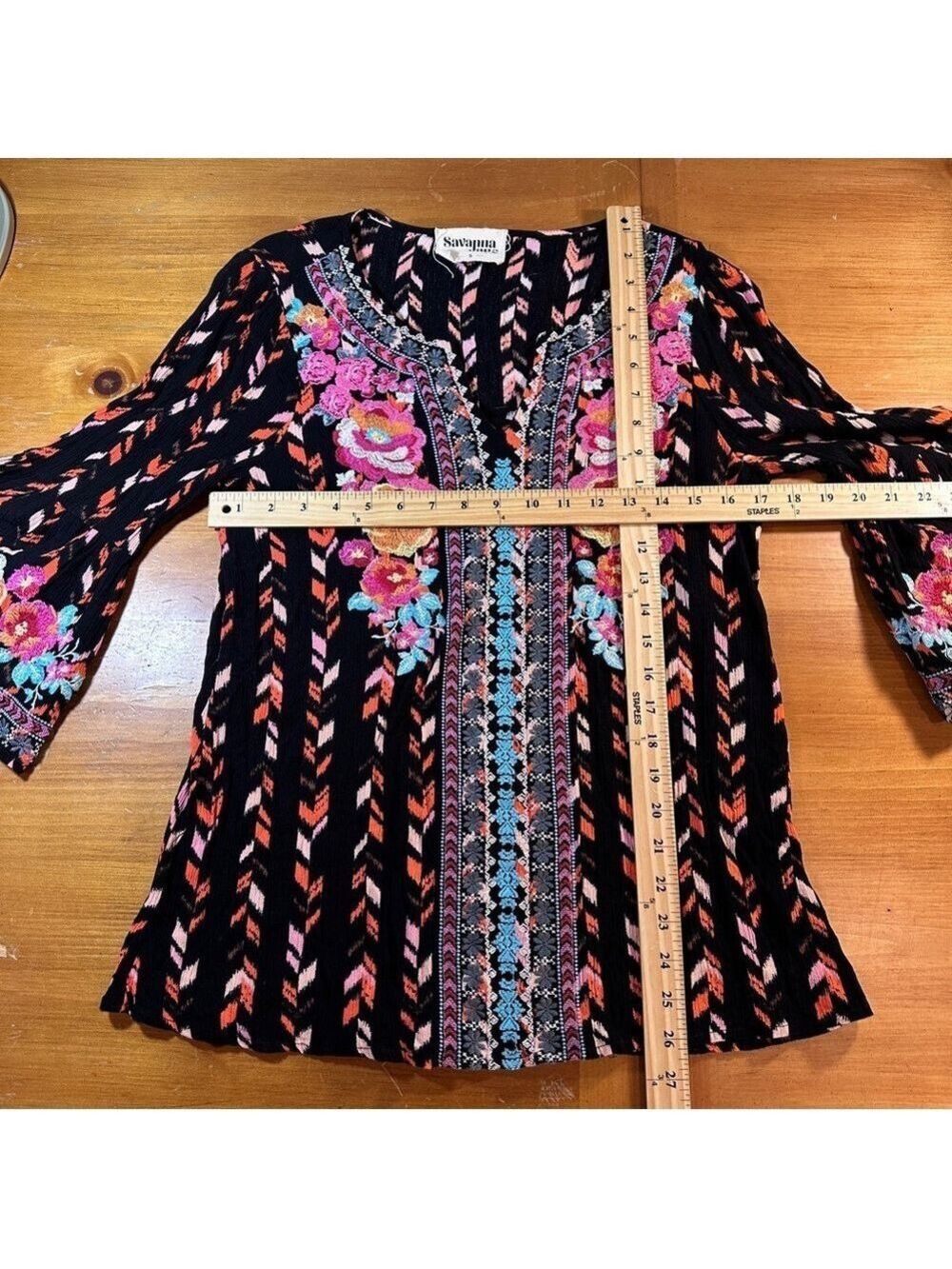 Savanna Jane Black Top with Floral Embroidery - Picture 3 of 7